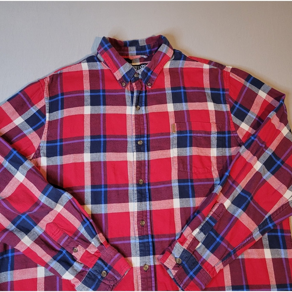 Chaps Red & Blue Plaid Long Sleeve Button Down Performance Flannel Shirt Men XXL